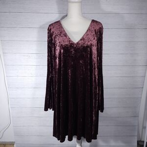 XL Ana Velvet Burgundy Dress with Bell Sleeves